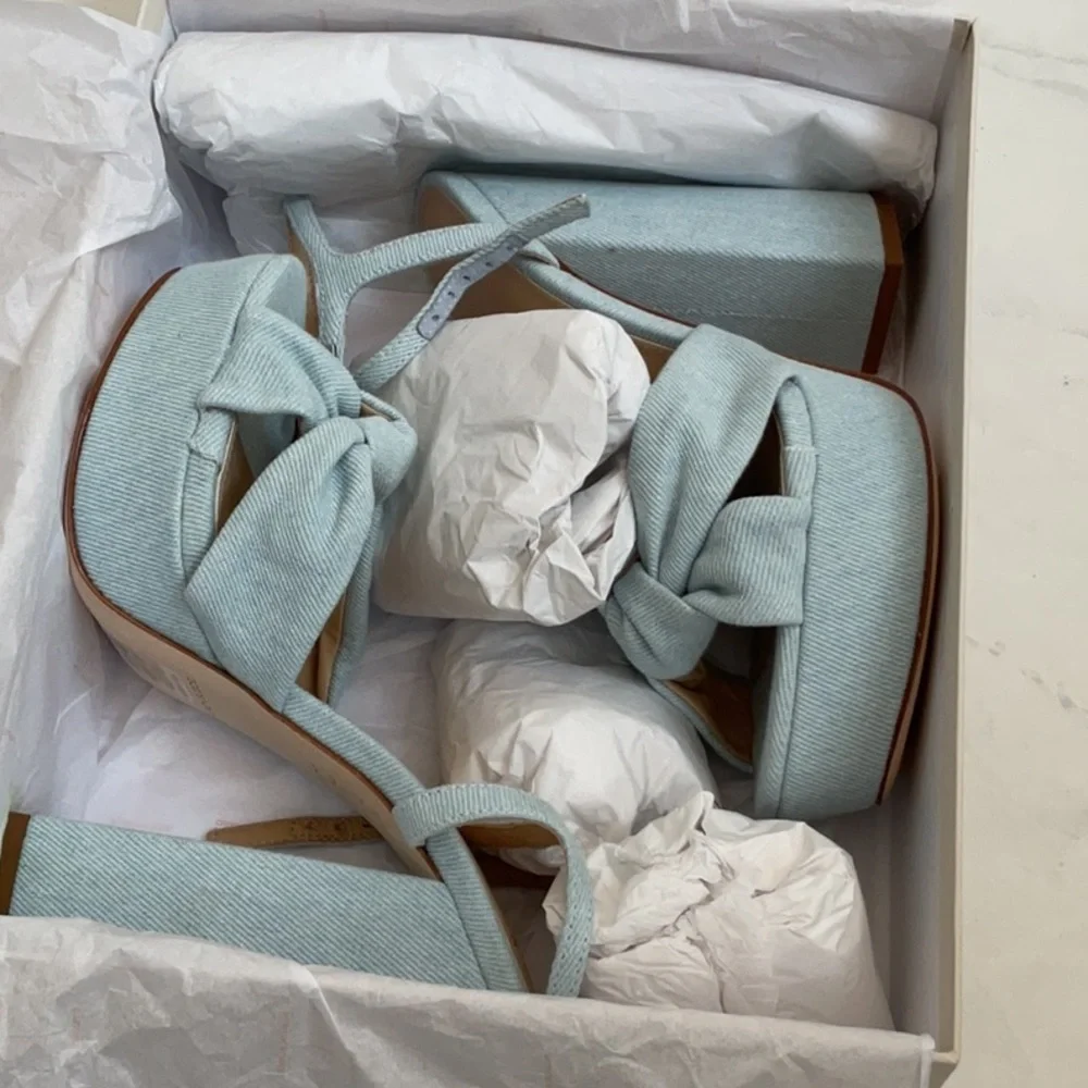 Black Suede Studio Abby Platform Sandal in Light Denim, Size: 9